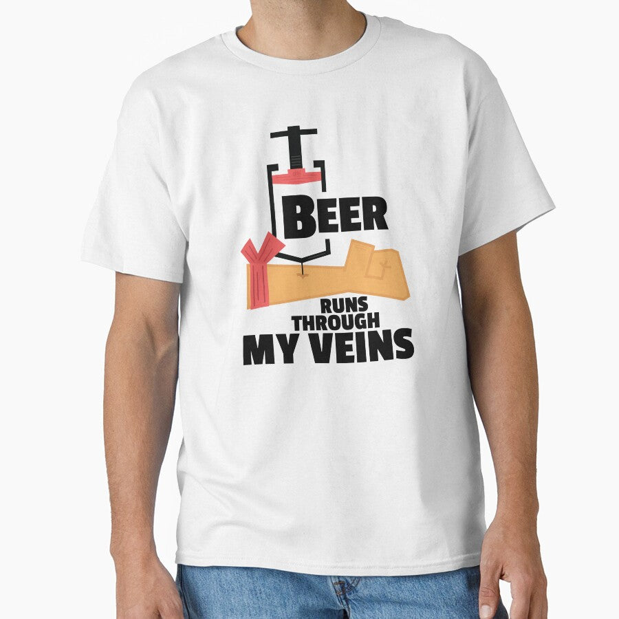 Beer Runs Through My Veins Shot Arm Injection Beer IV Vaccine Man Cave Getting High Beeraholic Junkie Addict by doseofwin