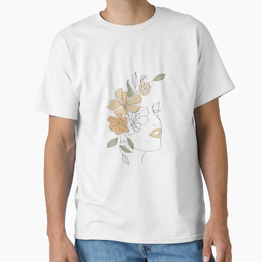 Boho Style one line art women with floral pattern by baybutterfly