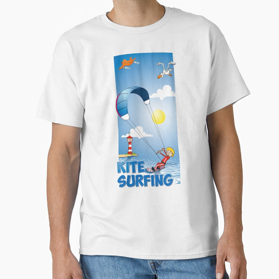 Funny kitesurfing cartoon style illustration by Stef Ringoot, cartoons and illustrations