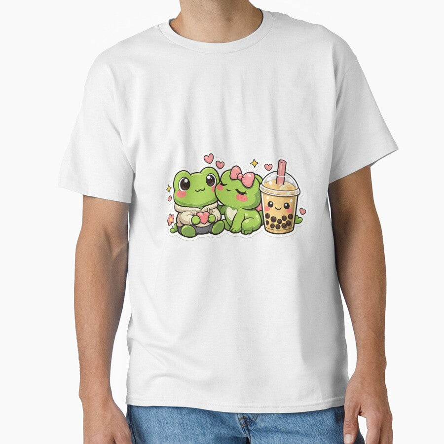 Kawaii Frog Couple Love Sticker - Cute Frogs With Bubble Tea Romantic Aesthetic by FluffiPopo