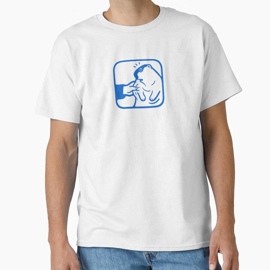 A person squishing a cute chonky groundhog. Minimalist art in blue ink by martodesign