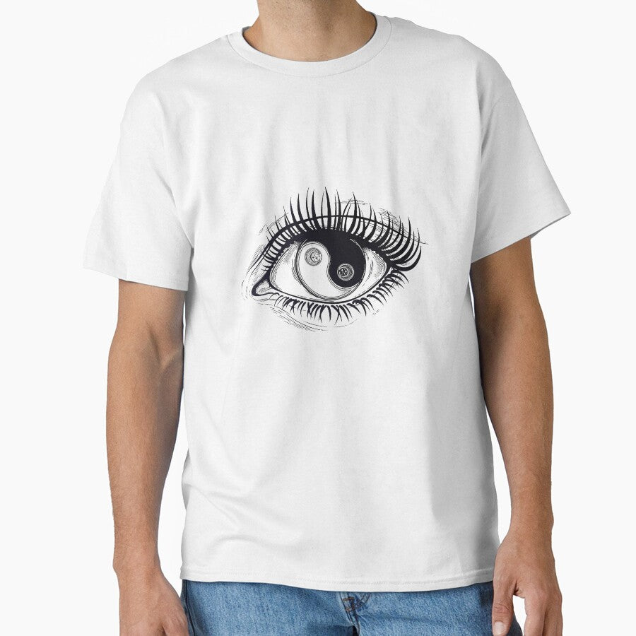 Eye of a human girl with pupil and iris as Yin and Yang boho symbol by ExocetMerch