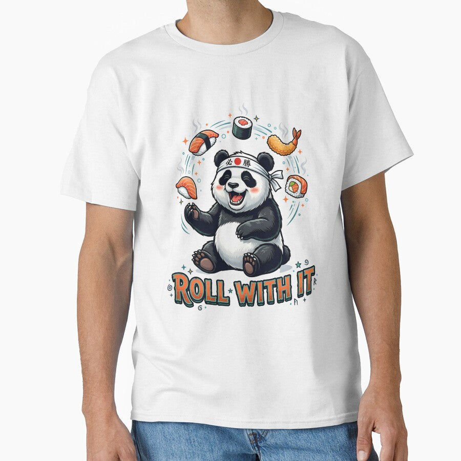 Funny Juggling Panda Sushi - Roll With It Kawaii Foodie Pun by The Grumpy Pet Club