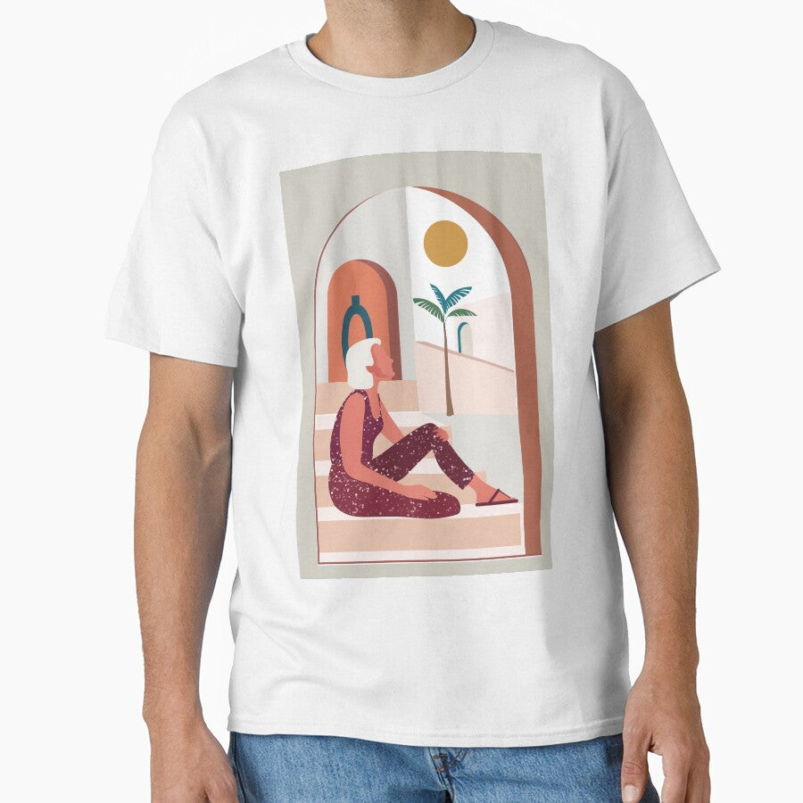 Boho chic style woman girl palms tree, by Arctic frame studio