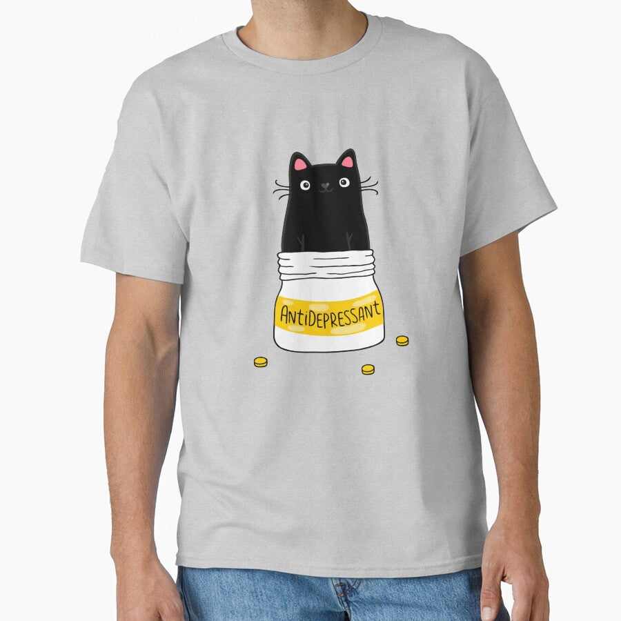 FUR ANTIDEPRESSANT . Cute black cat illustration. A gift for a pet lover. by kostolom3000