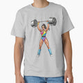 Retro Fitness Girl Lifting Weights Pop Art Style by JonelleTshirts