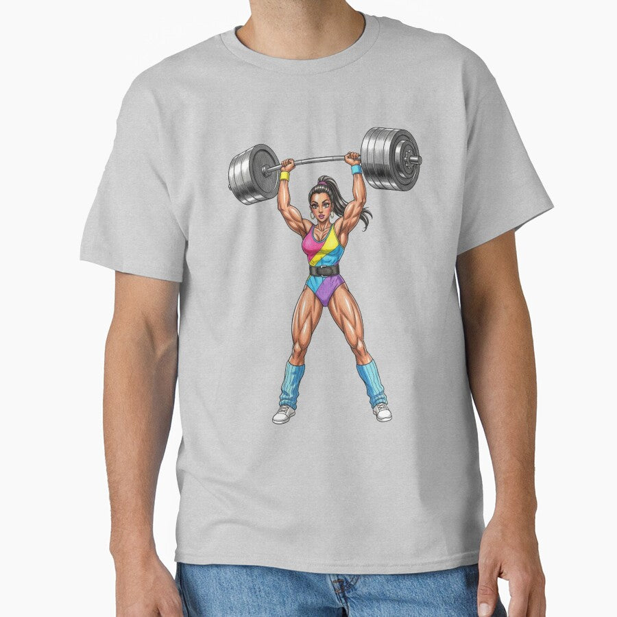 Retro Fitness Girl Lifting Weights Pop Art Style by JonelleTshirts