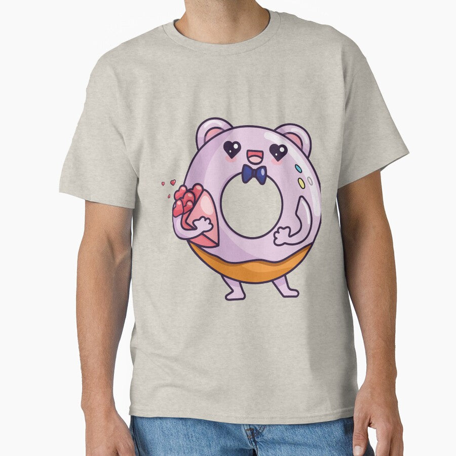 Funny donut character with bouquet in kawaii style. by IrinaCuteLab