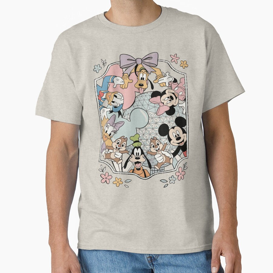 Cute Cartoon Friends Group Circle Illustration Retro Theme Park Aesthetic Classic T-Shirt by HanykayalStore