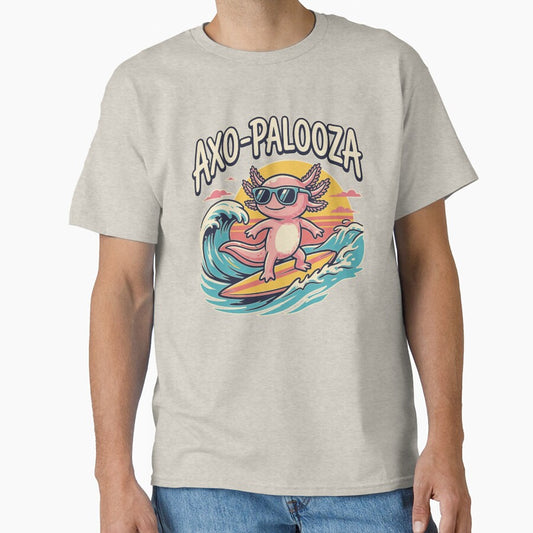 Funny cute Axolotl Axo-Palooza surfboard parody 90s Alternative music festival, Beige - HD ONLINE STORE by bard-art