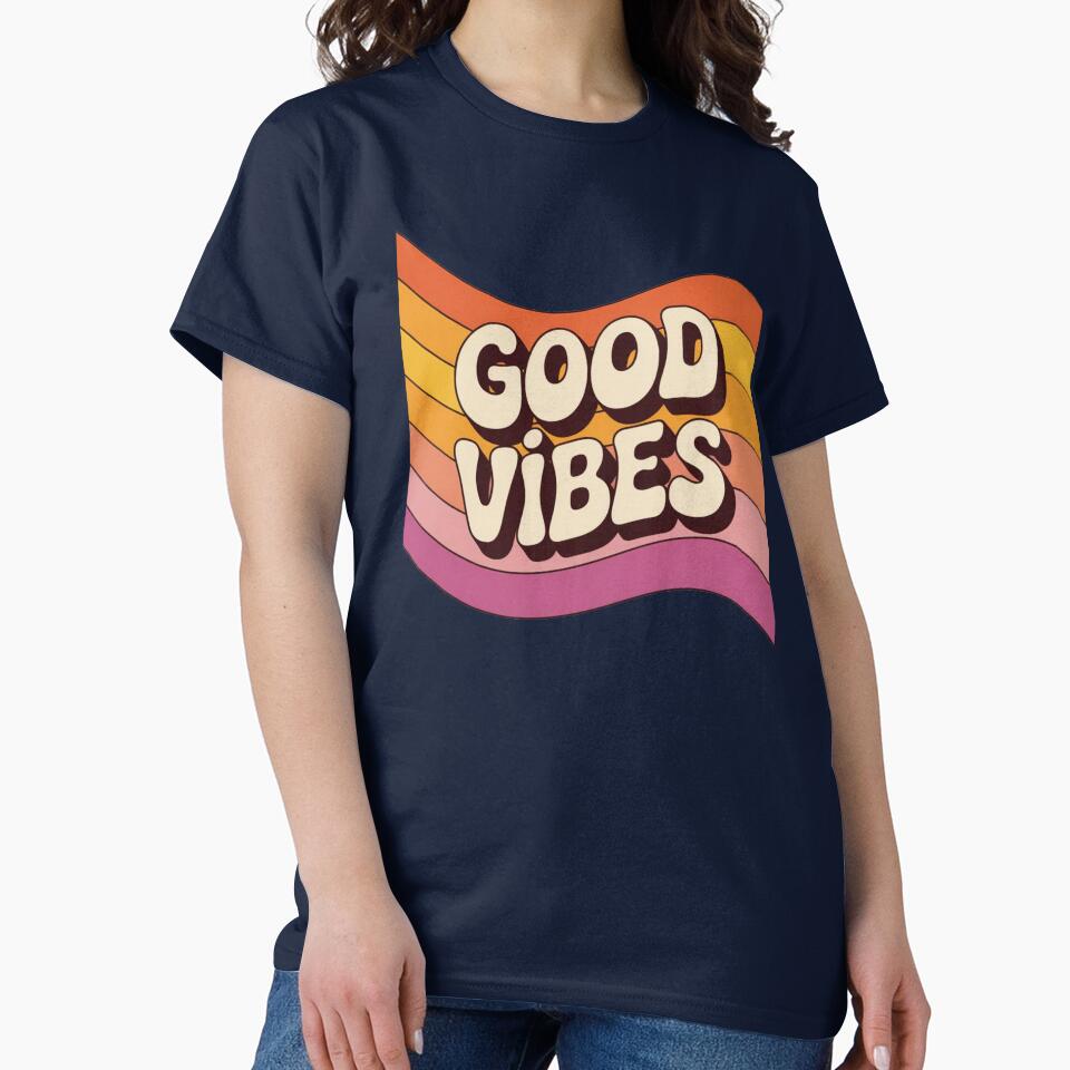 Good Vibes – Retro 70s Vintage Aesthetic Typography Design classic t-shirts by CuteOasis