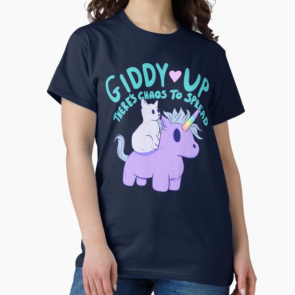 Cute Cat Riding Unicorn - Giddy Up, There’s Chaos to Spread-blue by Jess.a.creates