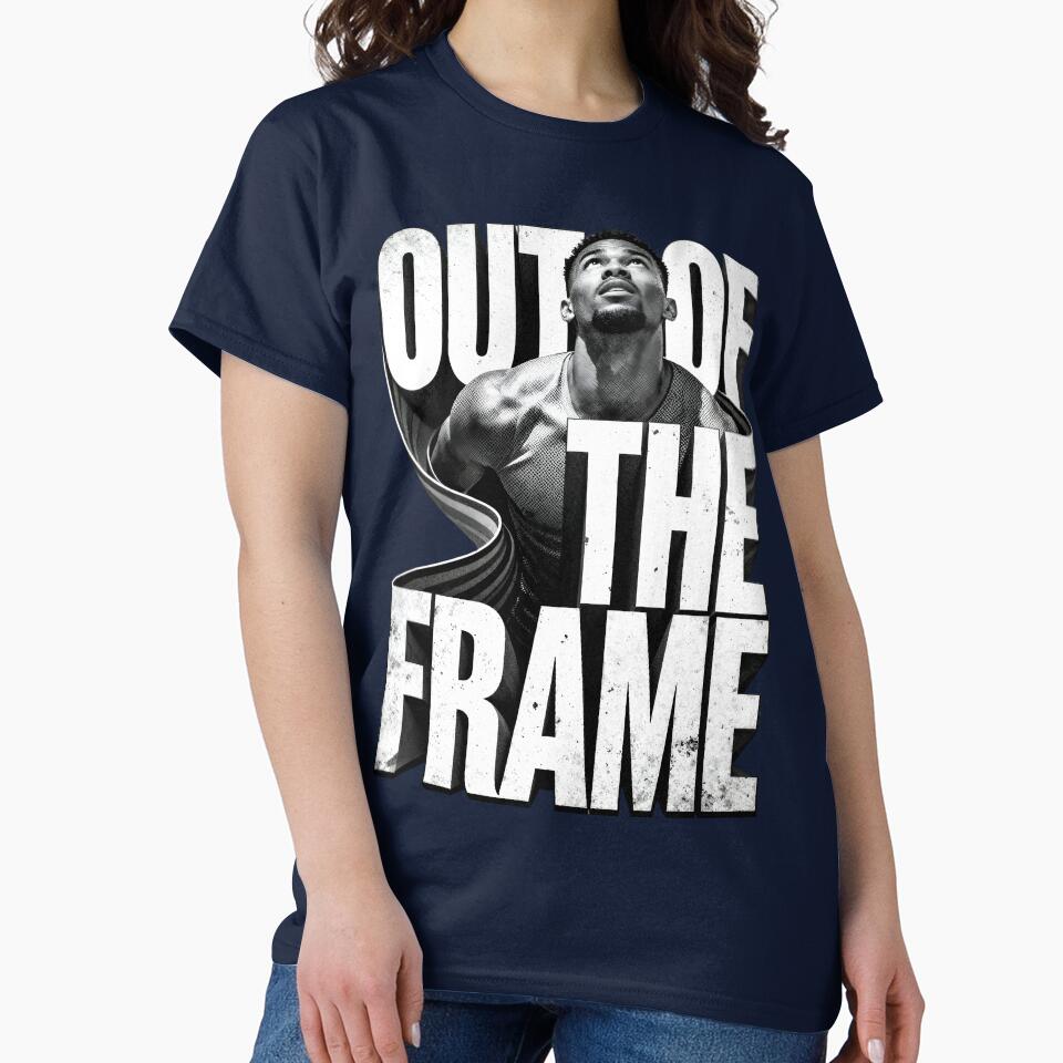 OUT OF THE FRAME – Bold Streetwear Typography Graphic Tee | Motivational Urban Design | Vintage Grunge Style by Maximilianos