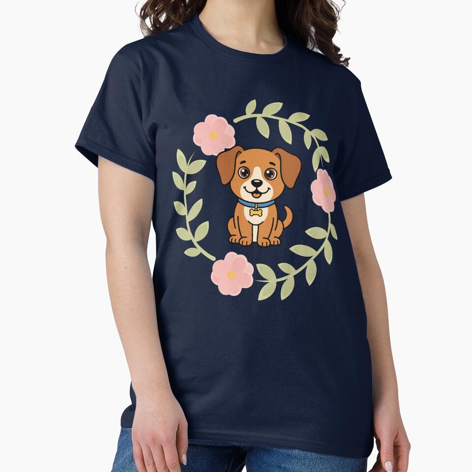 A cute and loyal dog surrounded by a wreath of flowers by LOVEARTDESIGN