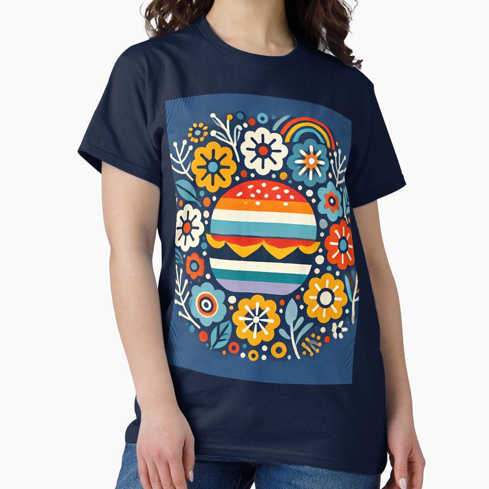 Scandinavian Folk Art Vibrant Burger and Folk Flowers by heidiannemorris © by FOLK ART FUSION by heidiannemorris