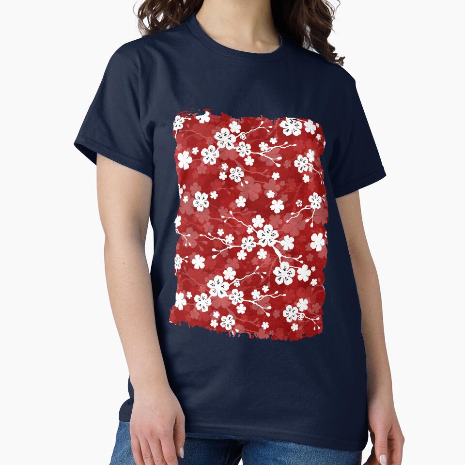 Red and white cherry blossom pattern by adenaJ