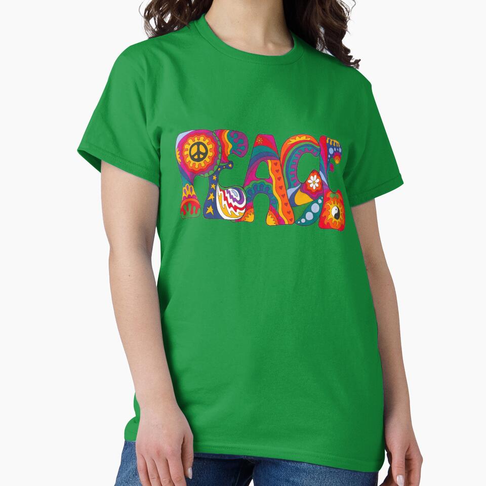 Psychedelic Peace Word Art – Retro Hippie Rainbow Groovy Peace Design by Kellie Espie Art