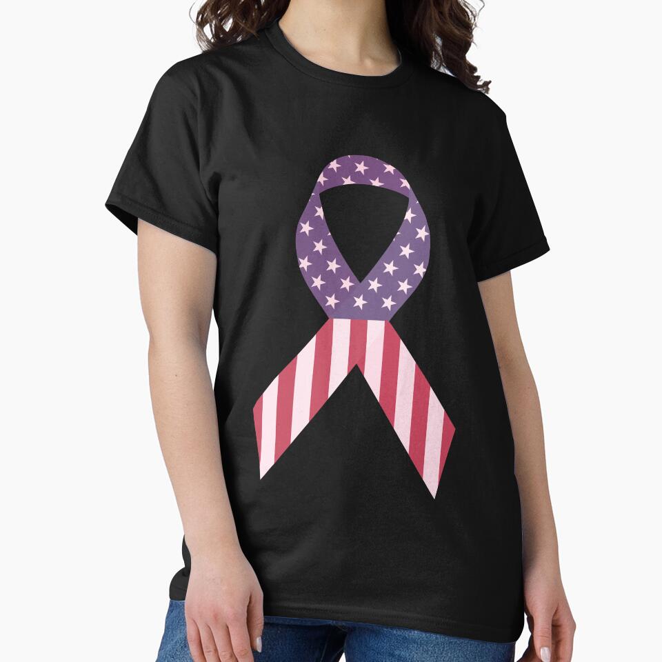 American Flag USA Ribbon T-Shirt | Breast Cancer Awareness by AllStarMerch