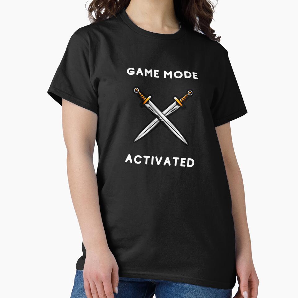 Game mode activated - Two crossed blades - Text based design illustration - White by Nemesiscrowd