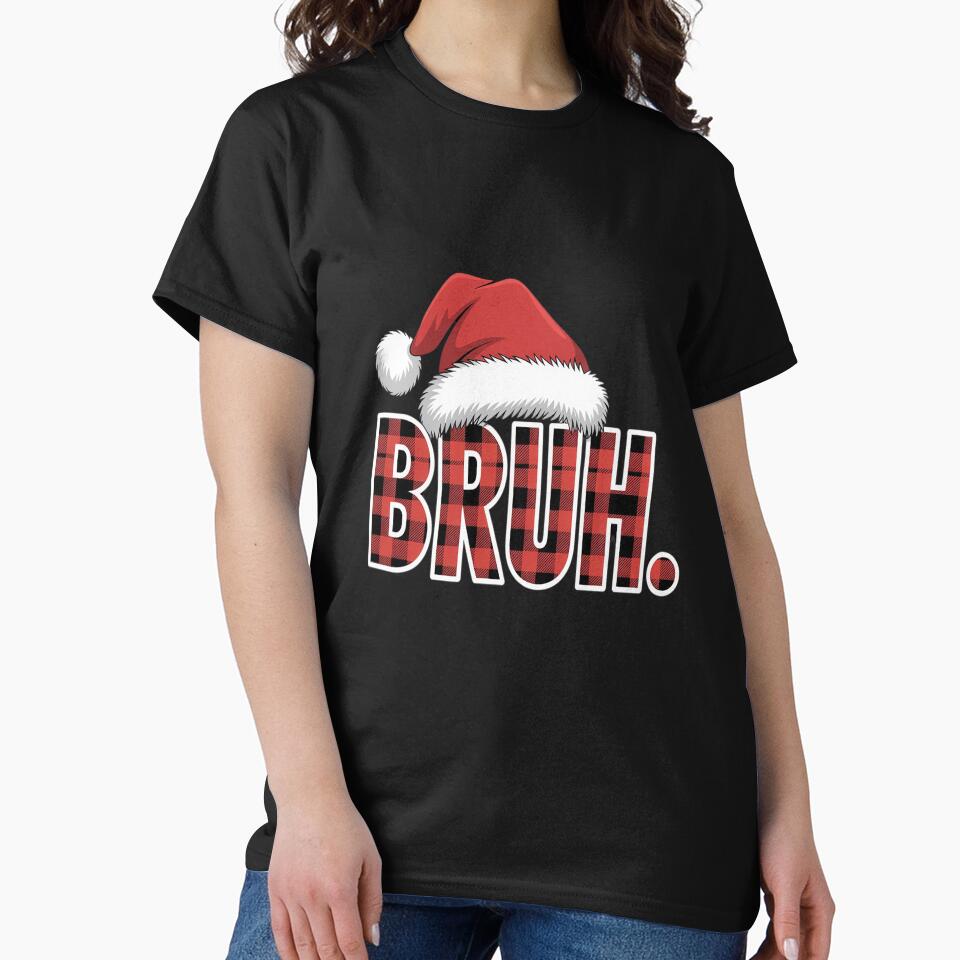 Bruh Christmas Plaid Santa Hat Holiday Humor Xmas by RonnasJackson