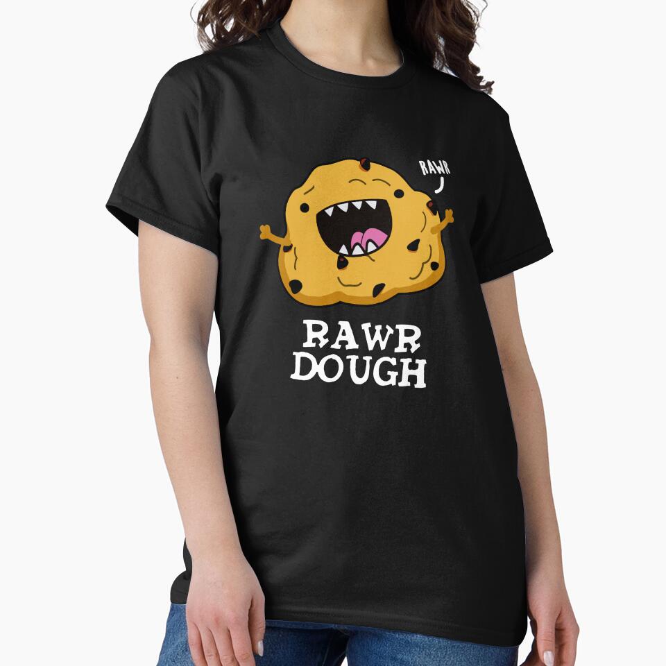 Rawr Dough Funny Raw Dough Food Pun (Dark BG) by punnybone