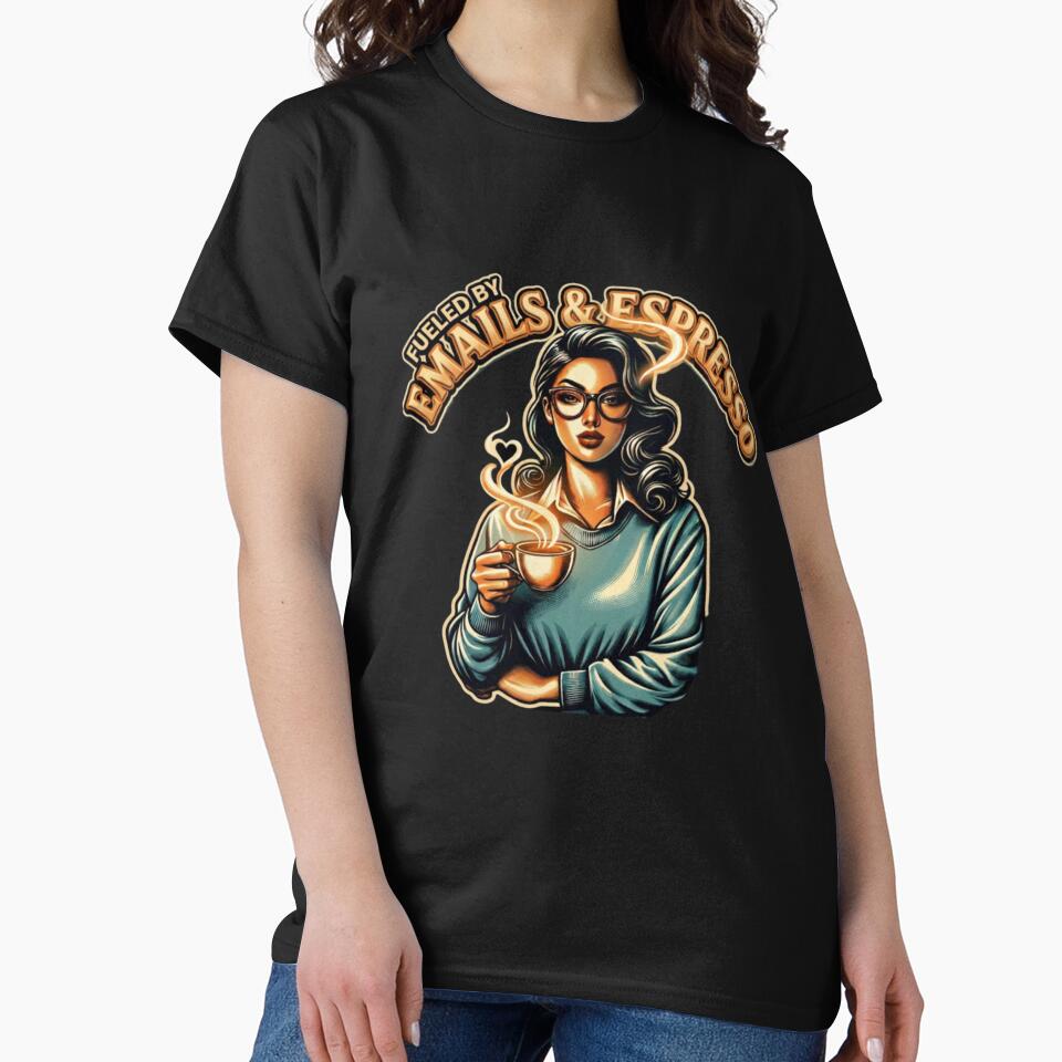 Emails & Espresso – Office Girl Aesthetic Coffee Lover Vintage Retro T-Shirt by Prime legend