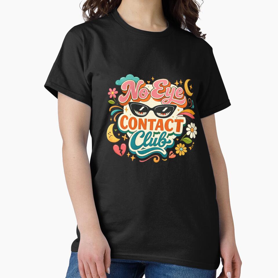 No Eye Contact Club Cute Retro Sticker Design | Introvert Humor by Sanika arts