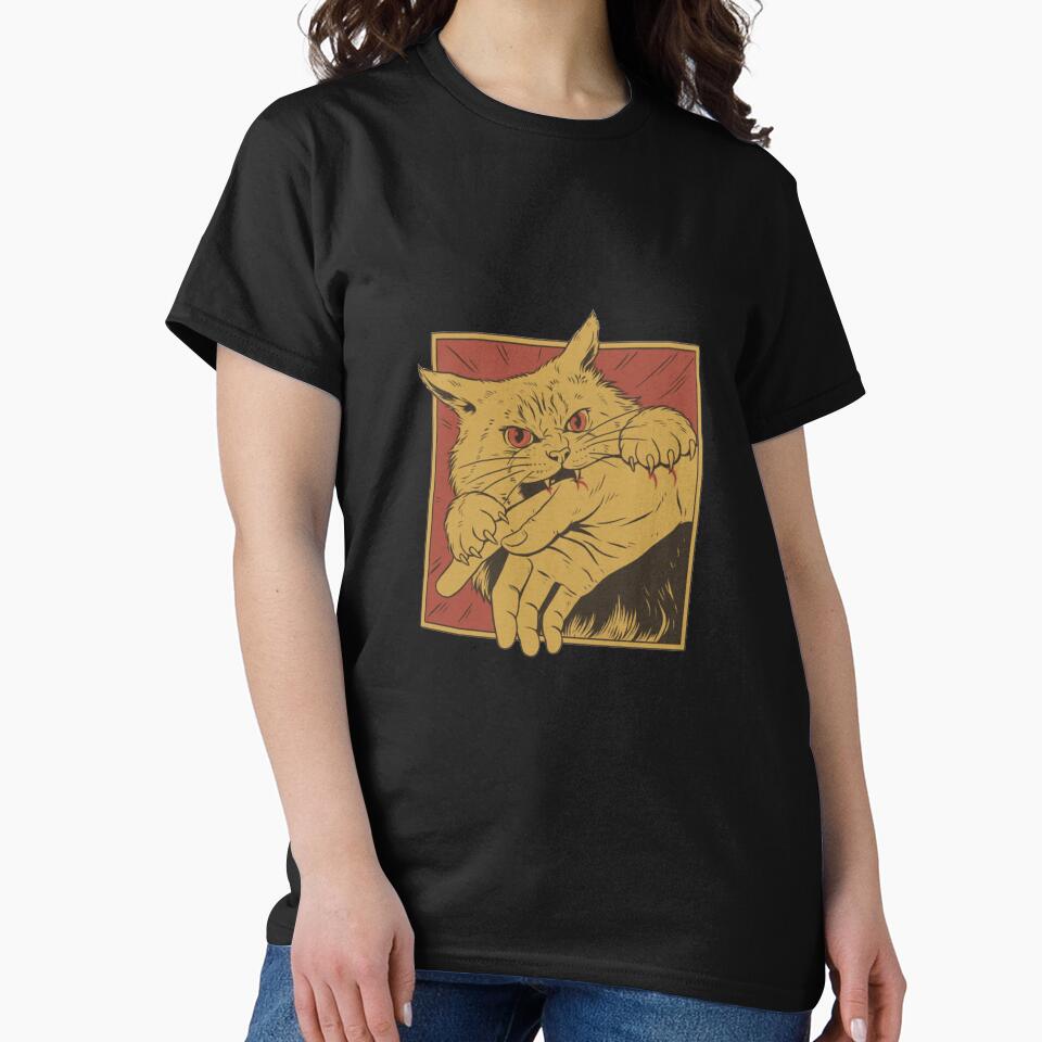 Vintage Style Cat Biting Hand | Funny and Spooky Feline Art by Colorful-Garden