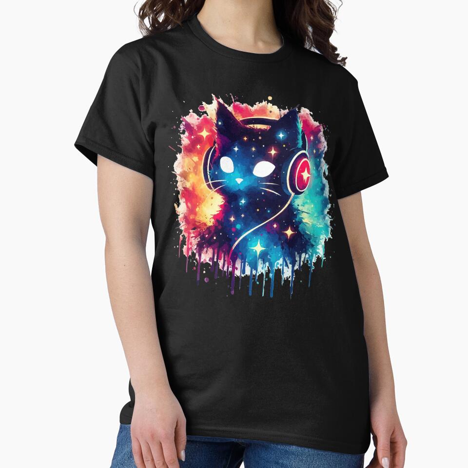 Cosmic Cat Headphones Cool Watercolor Galaxy Space Splash by TomFrontierArt