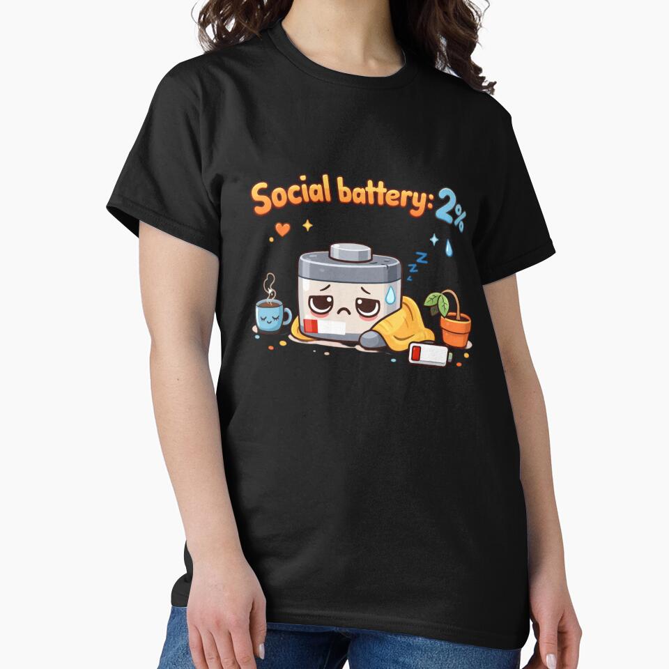Social Battery 2% Cute Cartoon Introvert Design by Sanika arts