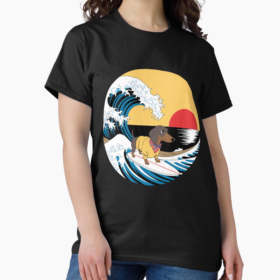 Funny Dachshund Dog Japanese Kanagawa Wave by FurryHavenPH