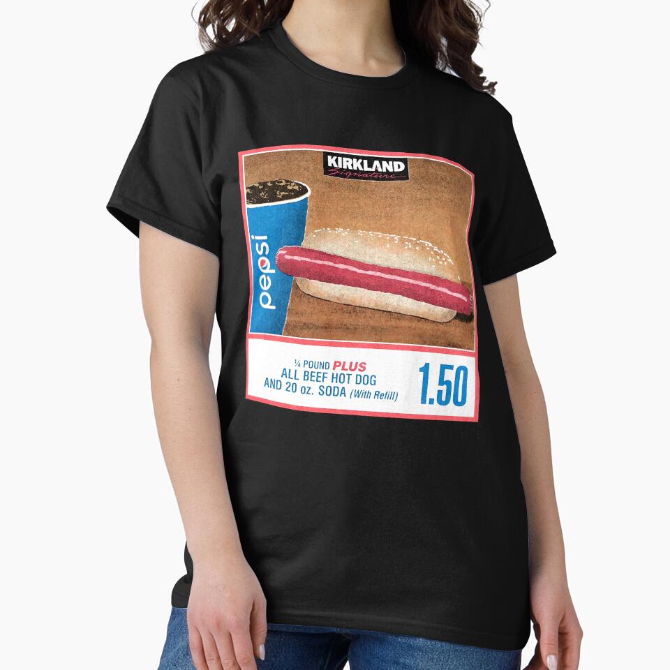Costco Hot Dog Shirt – $1.50 Hotdog and Soda Combo Quote Front Print T-Shirt for Men Women by danibotka12