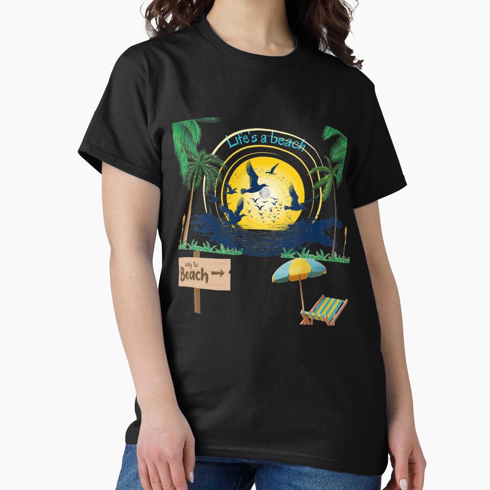 Life in Beach Printed Graphic T-Shirt by KARSCORP