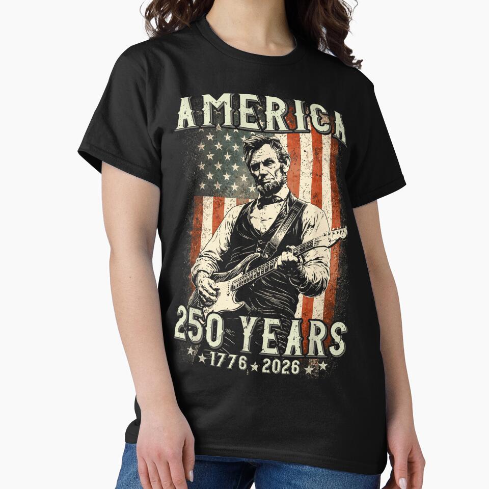 America 250 Years Abraham Lincoln Guitarist 1776 2026 Patriot by SanTiOmal