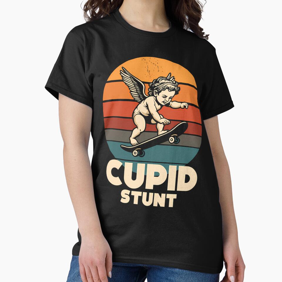 Funny Cupid Stunt Spoonerism Retro Skateboard Angel Skater by Kirari On God