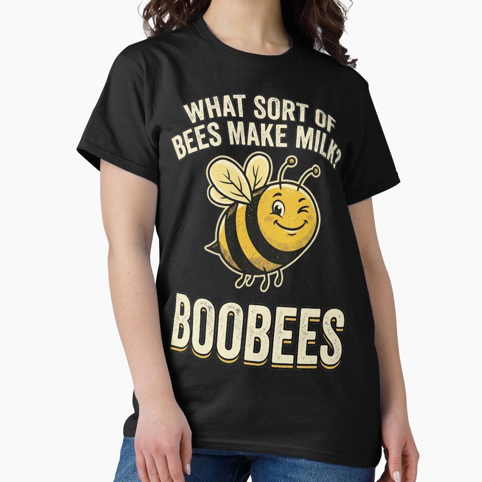 Dad joke What sort of bees make milk? Boobees! Funny retro bee by KHWD