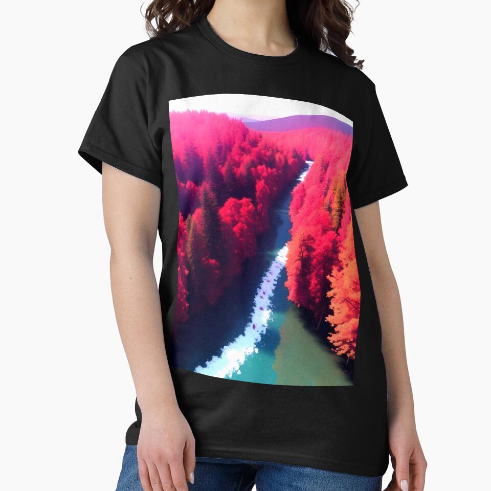 Red Forest & River View Landscape Art by supeart