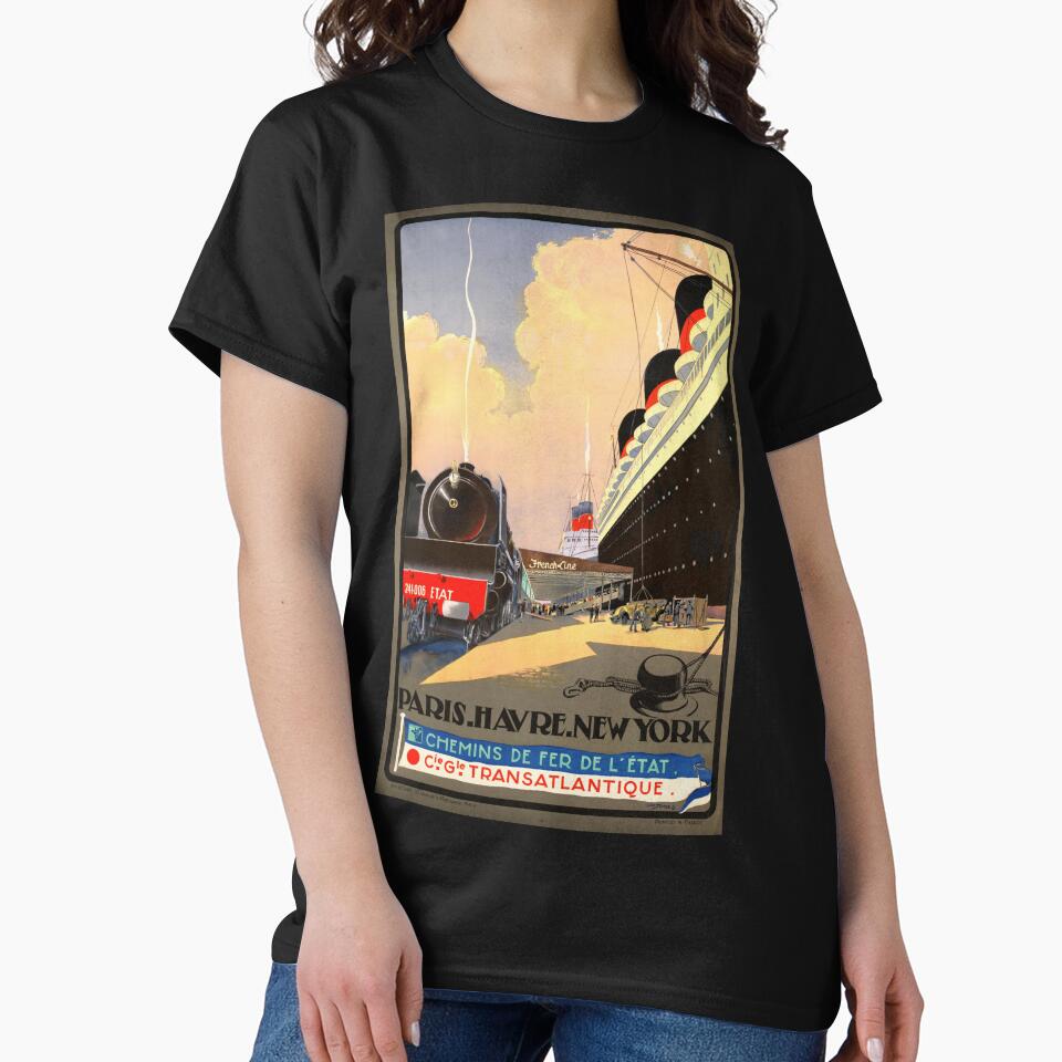 Vintage Art Deco Travel Poster | Paris Le Havre New York | 1920s 1930s Ocean Liner Train | Transatlantic Adventure Wall Art by artofuniverse