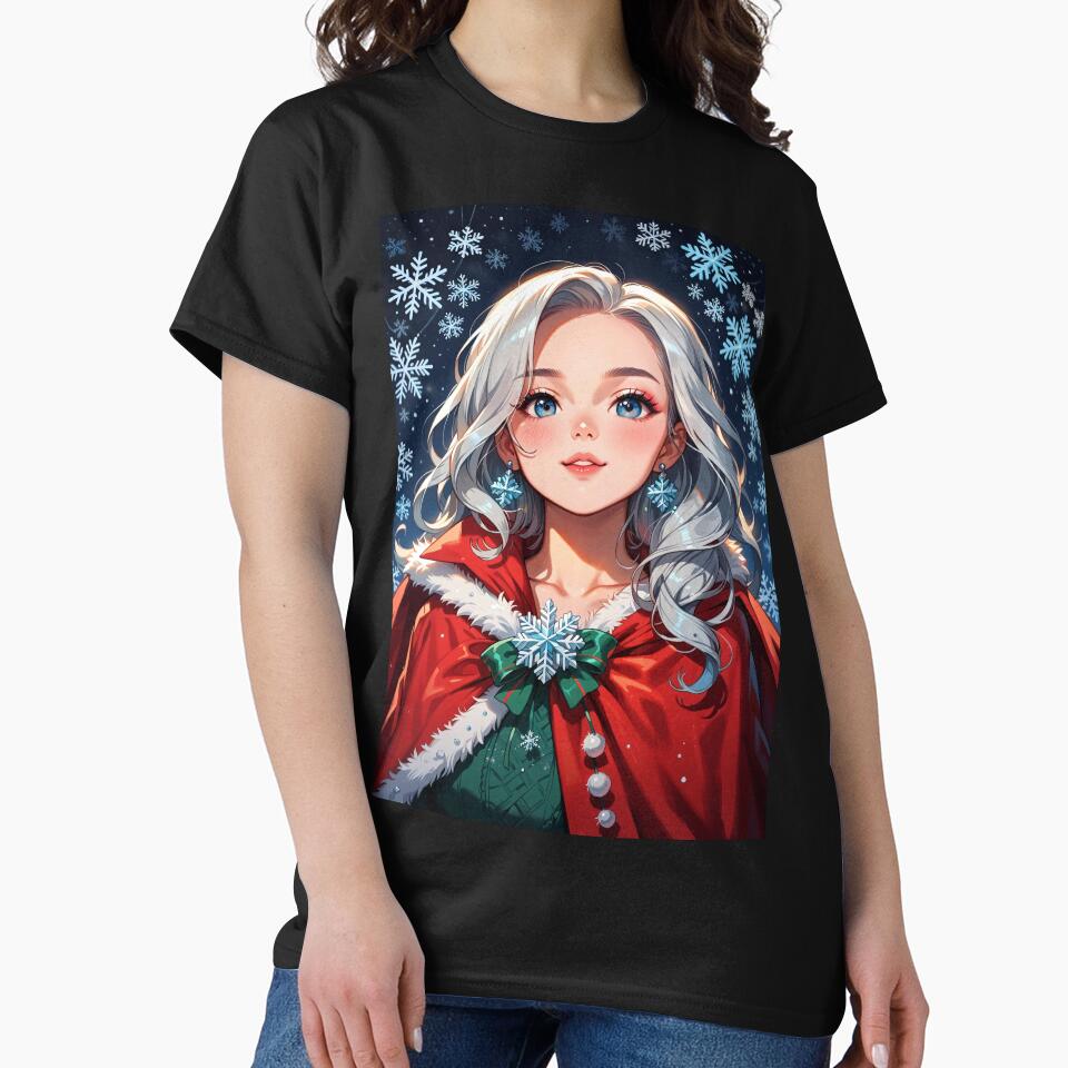 Christmas Anime Girl with Snowflake Earrings by ByteyCreatives