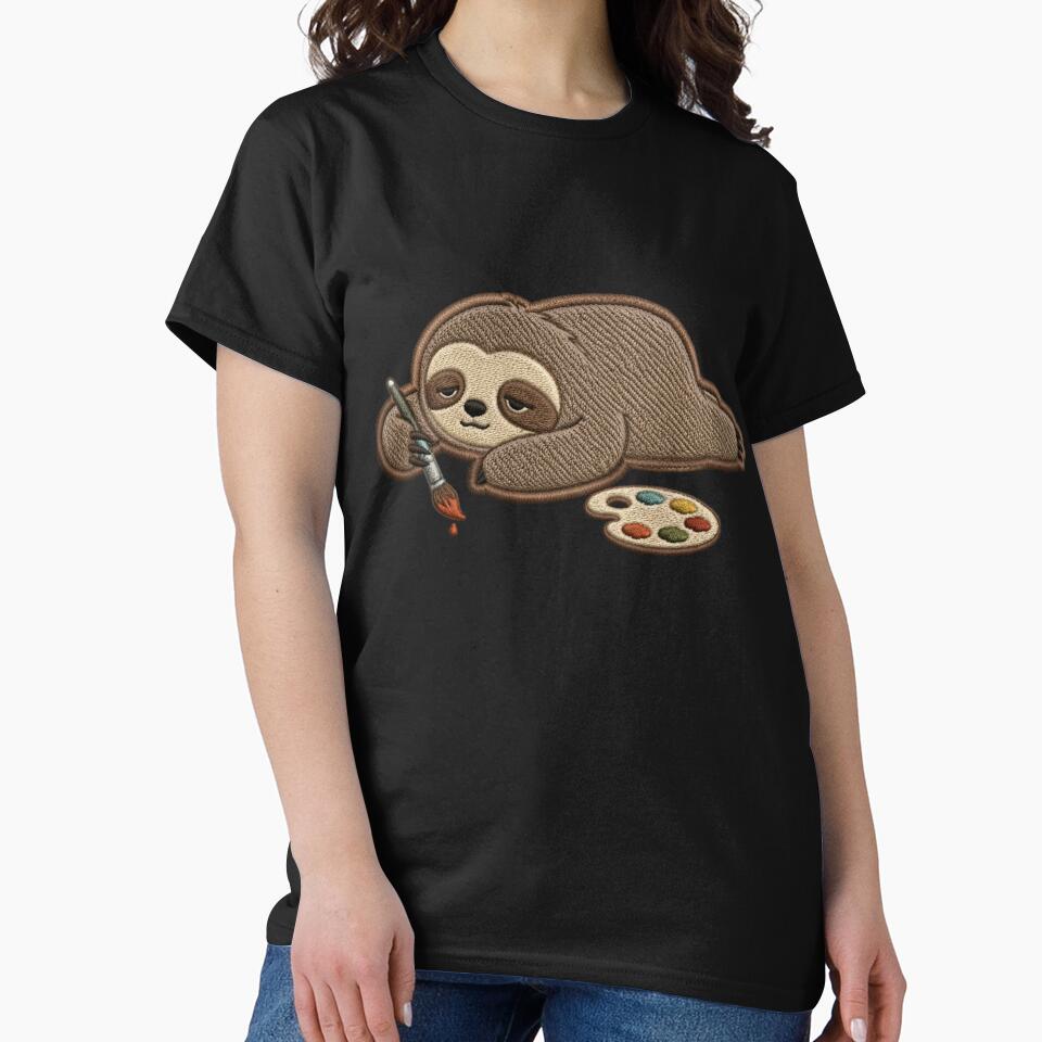 Creative but Lazy Sloth – Artist Burnout Embroidery Patch Style Cute Minimal Design by ColorSplash123