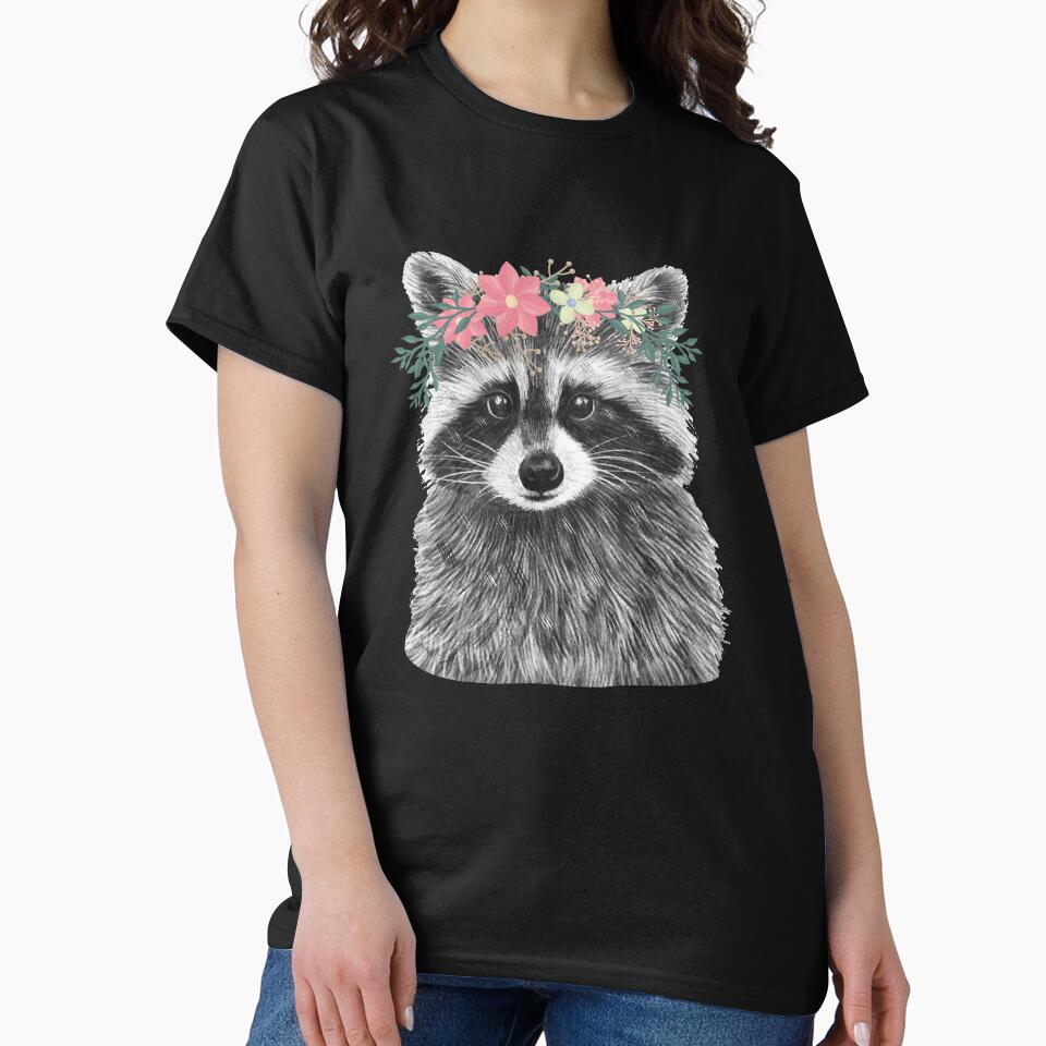 Raccoon Floral Crown Flowers Funny Cute Animal Raccoon Gift by Tee-md93