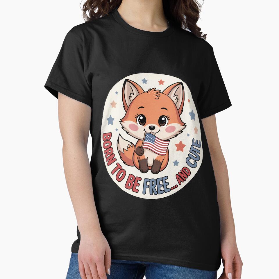 Born to Be Free and Cute Kawaii Patriotic Fox Badge by OldGloryForge