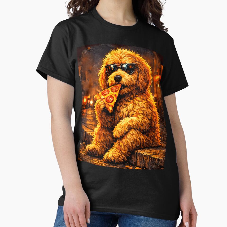 Funny  Goldendoodle Eating Pizza dog lovers by erozzz