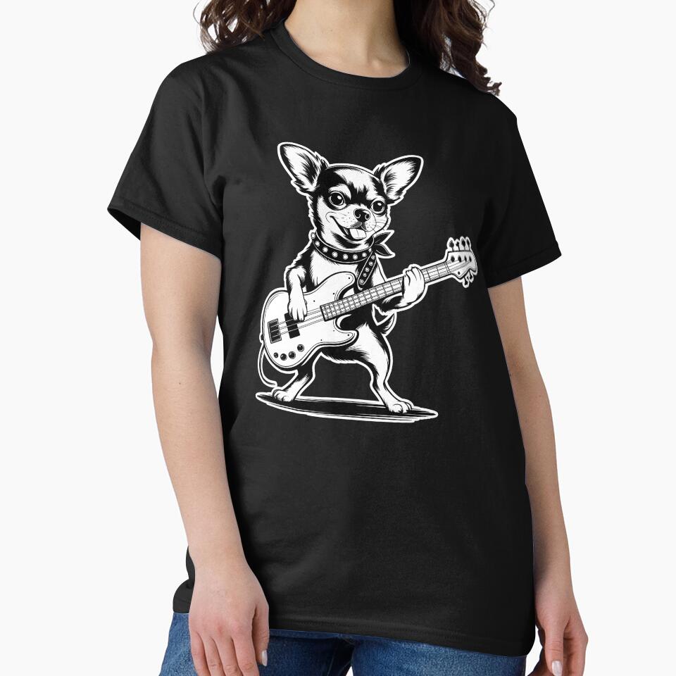 Funny Chihuahua Playing Bass Guitar Rock Music Dog Lover by MTRBSK11
