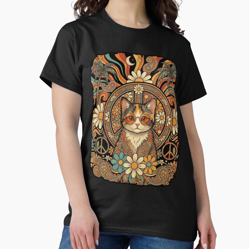Hippie Cat 60s Love Peace by MasterShong