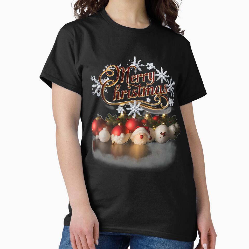 Festive "Merry Christmas" with Snowflakes, Ornaments, and Santa Hat by Khala