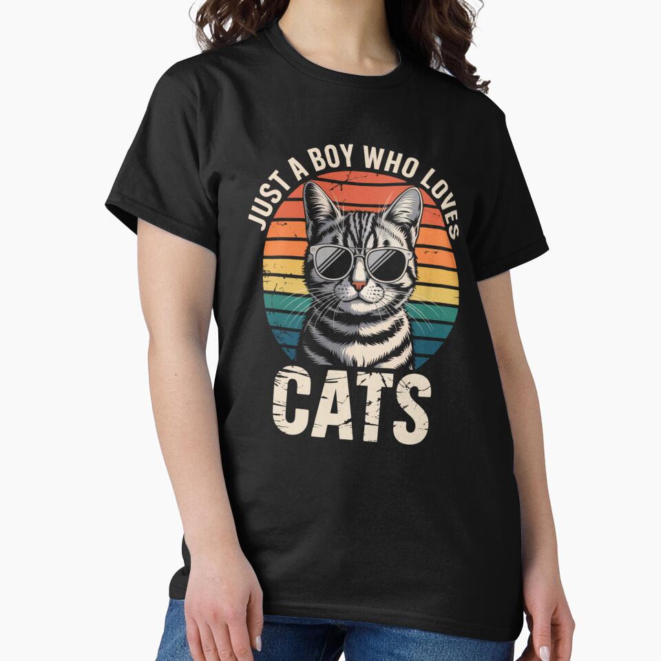 Just A Boy Who Loves Cats Cool Cat Design by Gogetgiggles