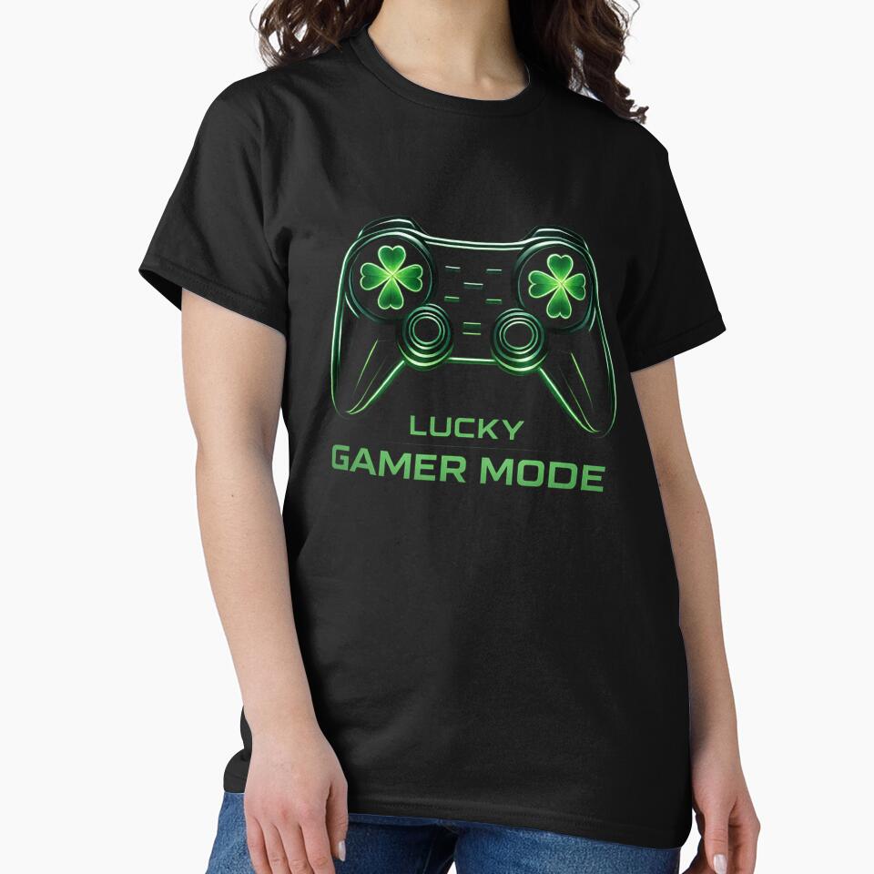 Lucky Gamer Mode Neon Controller Shamrock Gaming Design by swanwon Store