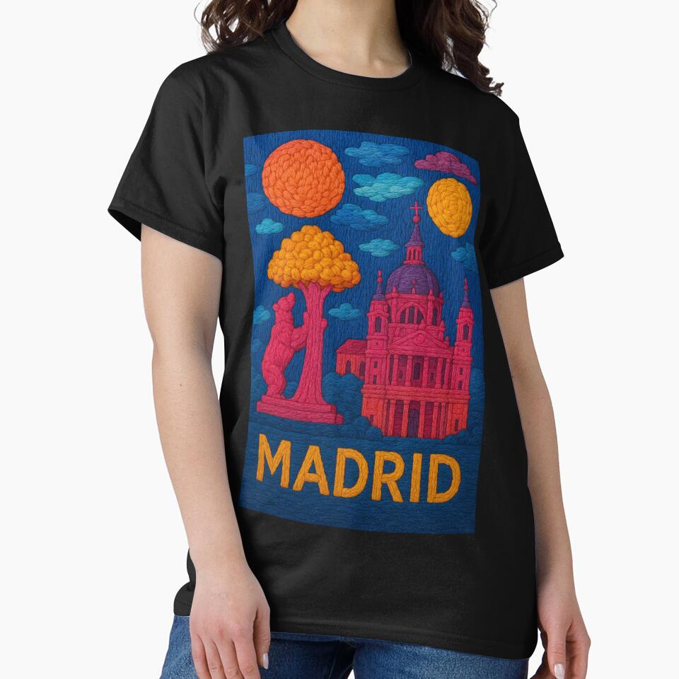 Madrid Faux Wool Art – Almudena Cathedral Bear Statue Knitted Style Travel Illustrat by TheTrendsDesk