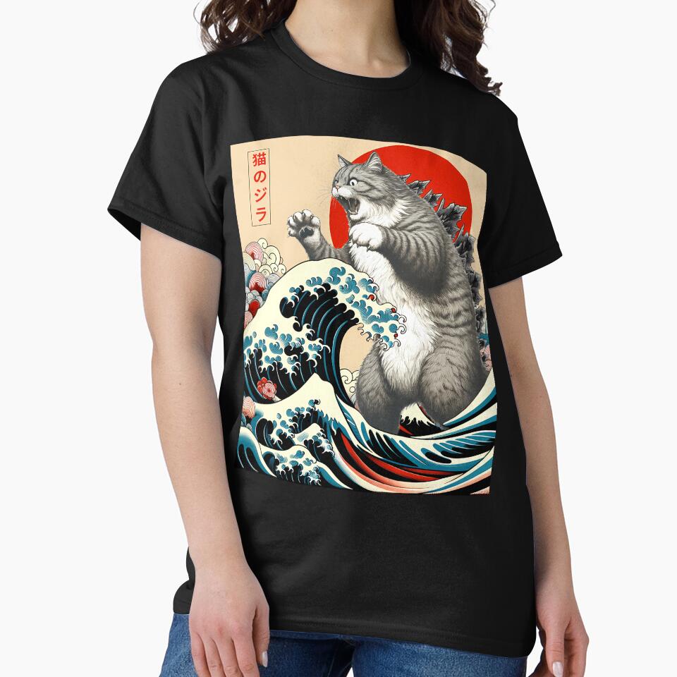 Catzilla Cat Japanese Art Funny Cat Gifts For Men Women Kid by chung2525